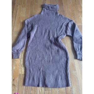 Anrabess Sweater Dress Womens Large Turtle Neck Camel Nylon Knitted Casual NWT‎